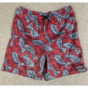 Vineyard Vines Swim Trunks Boys XL 16 Red Blue Preppy Fish Print Board Shorts